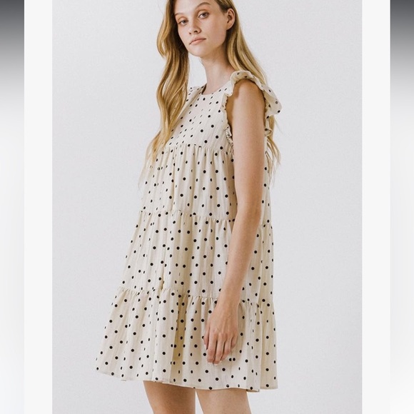 English Factory Baby Doll Cream/Black Polka Dot Dress with Deep Pockets | Size M - Picture 3 of 7